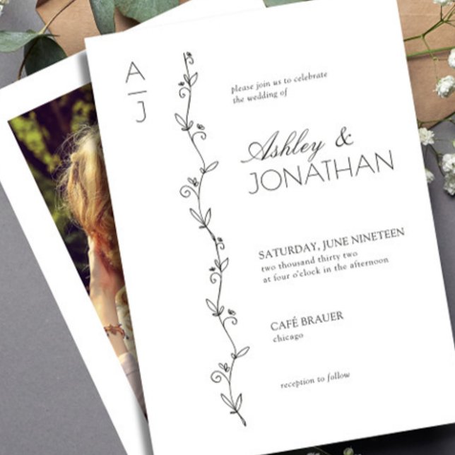 Modern Botanical Divider Wedding Photo Invitation (Creator Uploaded)