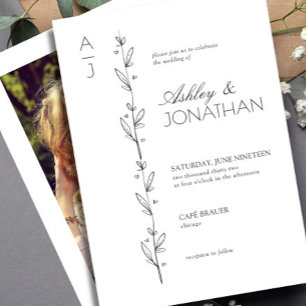 Modern Botanical Divider Wedding Photo Invitation