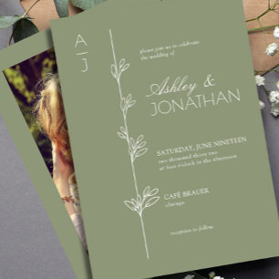 Modern Botanical Divider Wedding Sage Green  Photo Invitation