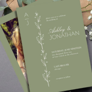 Modern Botanical Divider Wedding Sage Green Photo Invitation