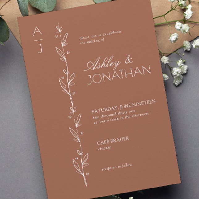 Modern Botanical Divider Wedding Terracotta Invitation (Creator Uploaded)