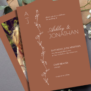 Modern Botanical Divider Wedding Terracotta Photo Invitation