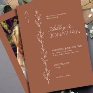Modern Botanical Divider Wedding Terracotta Photo Invitation