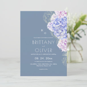 Modern Botanical Dusty Blue & White Floral Wedding Invitation