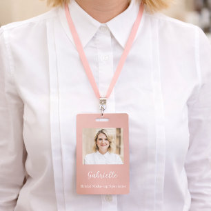 Modern Botanical Dusty Rose Boho Photo ID Badge