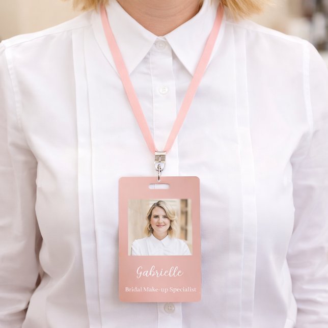 Modern Botanical Dusty Rose Boho Photo  ID Badge (Creator Uploaded)