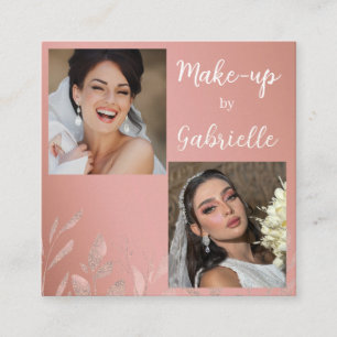 Modern Botanical Dusty Rose Boho Photo Script Square Business Card