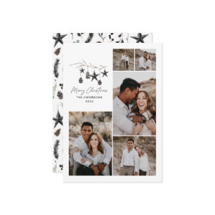Modern botanical elegant black white stylish holiday card