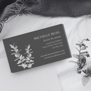 Modern Botanical Elegant Floral Grey White  Business Card