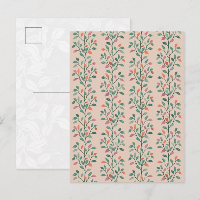 Modern Botanical Elegant Leaf Pattern on Blush Postcard (Front/Back)