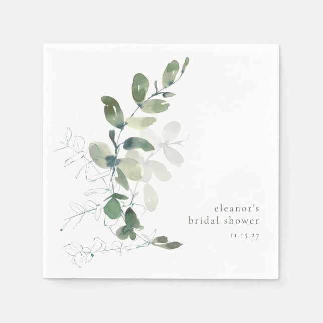 Modern Botanical Eucalyptus Custom Bridal Shower Napkin (Front)