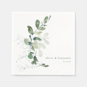 Modern Botanical Eucalyptus Custom Wedding Name Napkin