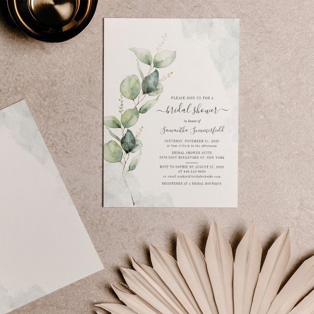 Modern Botanical Eucalyptus Foliage Bridal Shower Invitation (Creator Uploaded)