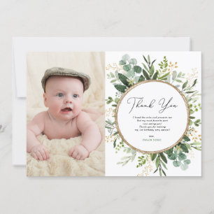 Modern Botanical Eucalyptus Greenery 1st Birthday Thank You Card
