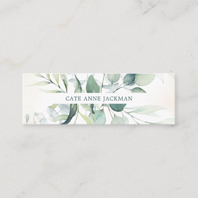 Modern Botanical Eucalyptus Greenery Elegant Mini Business Card (Front)