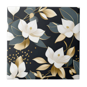 Modern Botanical Eucalyptus in Gold Tile