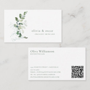 Modern Botanical Eucalyptus Minimalist Beauty QR Business Card
