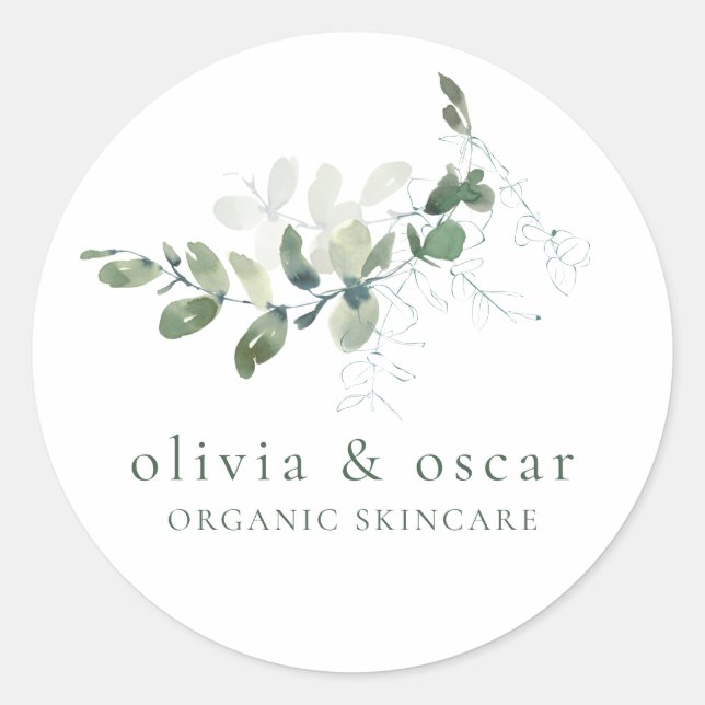 Modern Botanical Eucalyptus Minimalist Business Classic Round Sticker (Front)