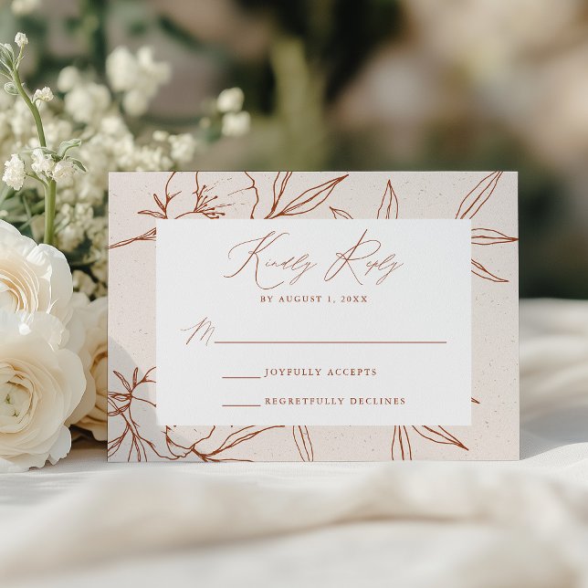 Modern Botanical Floral Cream & Cinnamon Wedding RSVP Card (Creator Uploaded)
