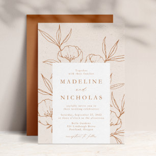 Modern Botanical Floral Cream & Terracotta Wedding Invitation