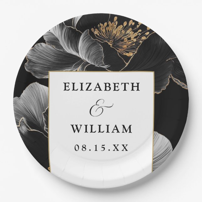 Modern Botanical Floral Elegant Chic Wedding Paper Plate (Front)