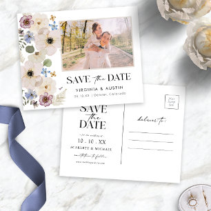 Modern Botanical Floral Photo Save The Date Postcard