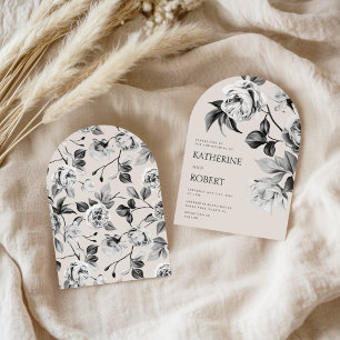 Modern Botanical Floral Roses Wedding Invitation