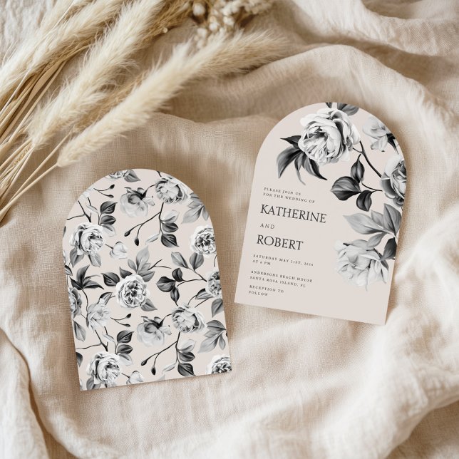 Modern Botanical Floral Roses Wedding Invitation (Creator Uploaded)