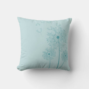 Modern Botanical Floral Turquoise Dandelion Cushion