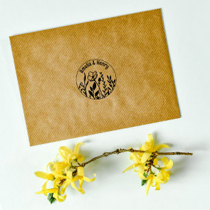 Modern Botanical Flowers, Wedding Rubber Stamp