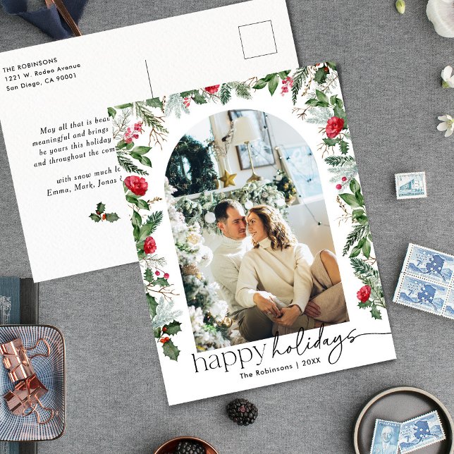 Modern Botanical Foliage Arch 1 Photo Holiday Postcard (Creator Uploaded)