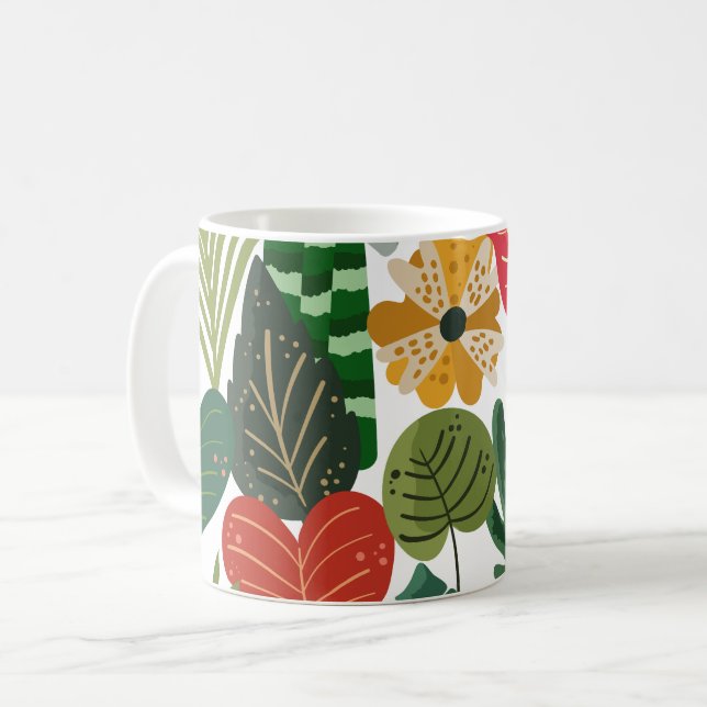 Modern Botanical Foliage Floral Pattern Coffee Mug (Front Left)