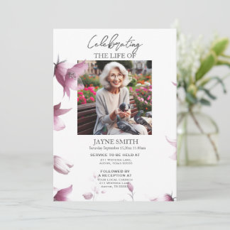 Modern botanical funeral memorial service e-vite invitation