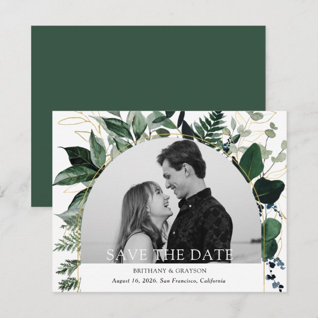 Modern Botanical Garden arched Photo save the date (Front/Back)