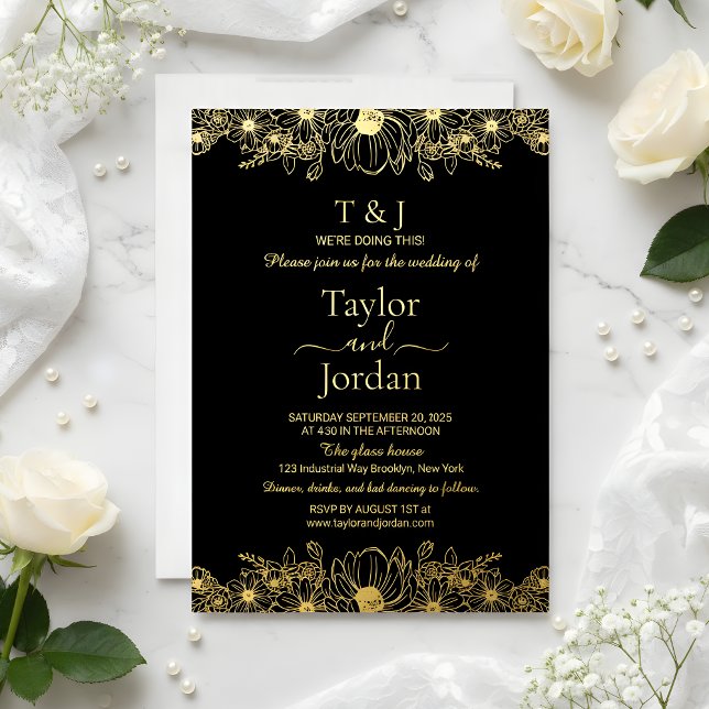 Modern Botanical Gold Foil Black Wedding  (Creator Uploaded)