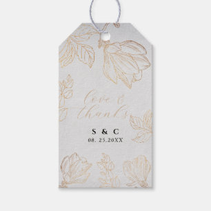 Modern Botanical Golden Floral Grey Wedding  Gift Tags