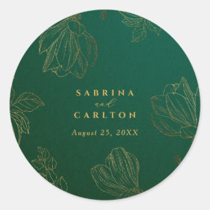Modern Botanical Golden Nature Floral Wedding Classic Round Sticker