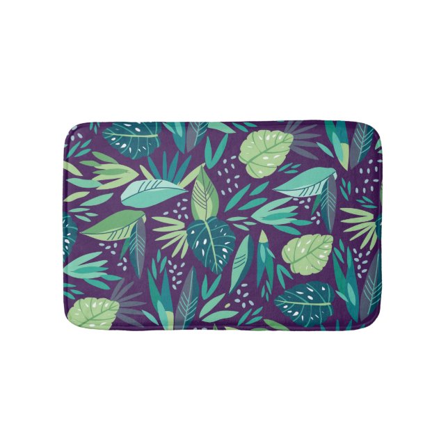 Modern Botanical Green Leafs Seamless Pattern Bath Mat (Front)