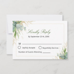 Modern Botanical Green Leaves Wedding Style RSVP Card