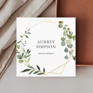 Modern Botanical Greenery Eucalyptus Square Business Card