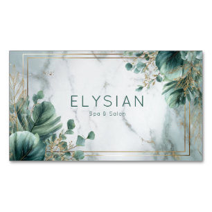 Modern Botanical Greenery & Gold Marble Magnetic Business Card