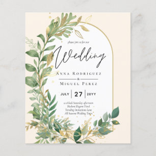 Modern Botanical Greenery Leaf Gold Wedding Invite Flyer