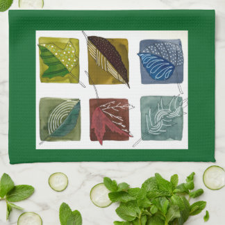 Modern Botanical Greenery Leaf Pattern Tea Towel