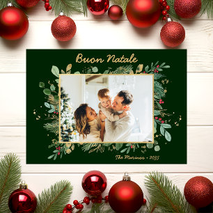 Modern Botanical Greenery Photo Buon Natale Holiday Card