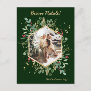 Modern Botanical Greenery Photo Buon Natale Holiday Postcard