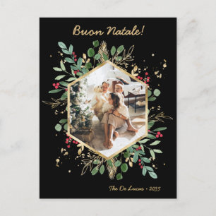 Modern Botanical Greenery Photo Buon Natale Holiday Postcard