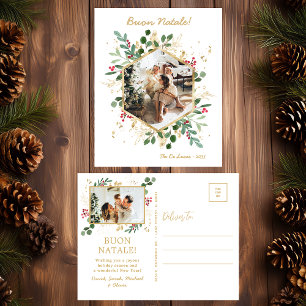 Modern Botanical Greenery Photo Buon Natale Holiday Postcard