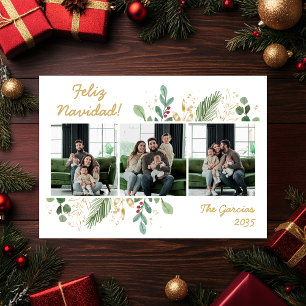 Modern Botanical Greenery Photo Feliz Navidad Holiday Card
