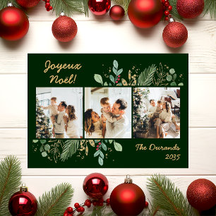 Modern Botanical Greenery Photo Joyeux Noel Holiday Card