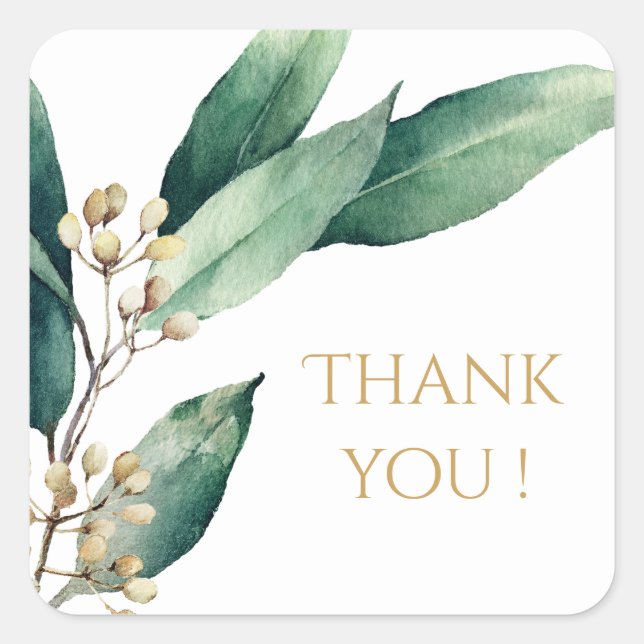 Modern botanical greenery rustic wedding favour square sticker (Front)